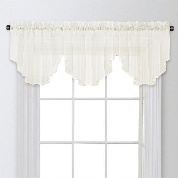 NEW Regal Home Voile Solid Rod Pocket Ascot Valance Ivory White 54" x 20" - Picture 1 of 7